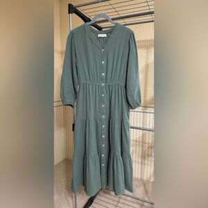 DownEast sage tiered midi dress